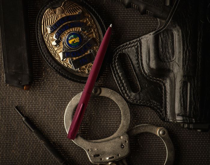 M4H-319 with police badge and handcuffs